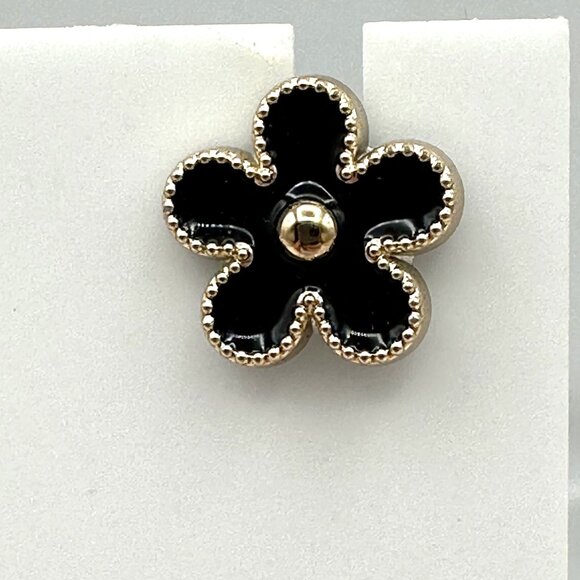 Black Gold Tone Flower Stud Lapel Pin Back Brooch Hat Costume Jewelry - Picture 1 of 8